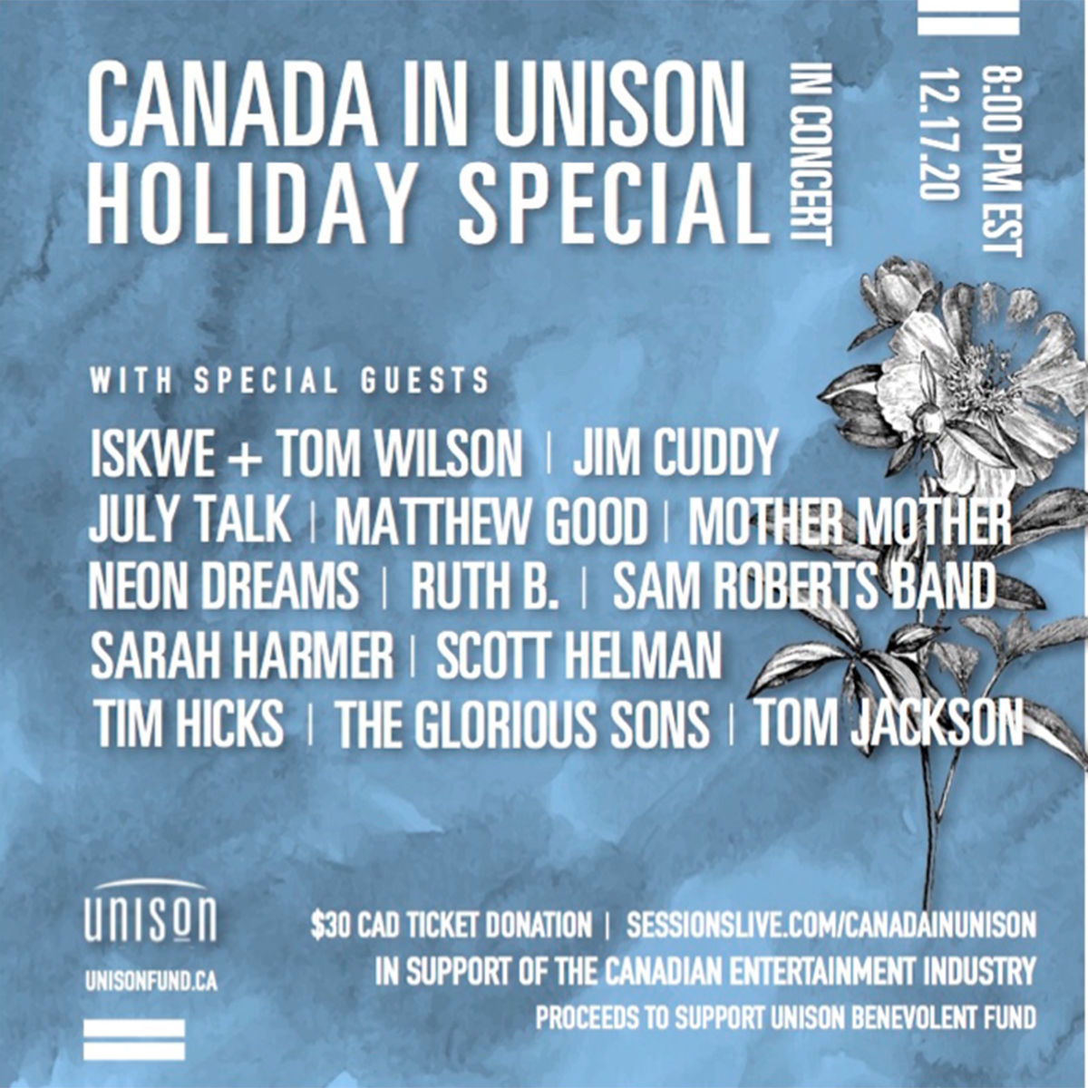 The Unison Benevolent Fund Announces ‘Canada In Unison Holiday Special: In Concert’ December 17th Via Sessions Live @ 8PM ET