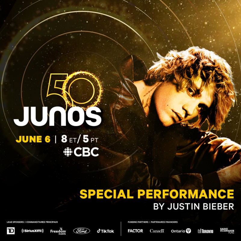 Justin Bieber to perform at The 50th Annual JUNO Awards Broadcast on CBC